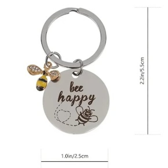 Bee Happy Inspirational Keychain Stainless Steel Measures approx 1" x 2.2" - Picture 4 of 5